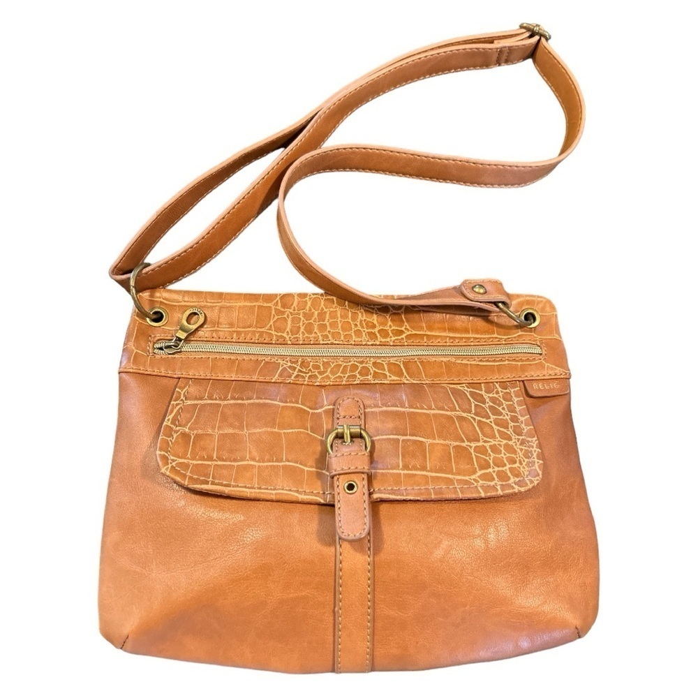 Relic Faux Leather Crocodile Pattern Crossbody Shoulder Bag Purse Light Brown
